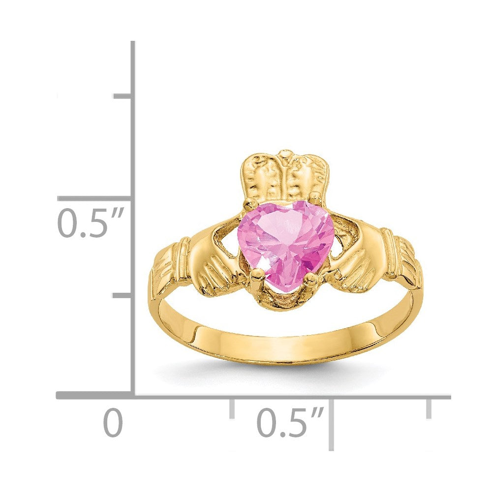 14k October CZ Heart Birthstone Claddagh Ring