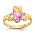 14k October CZ Heart Birthstone Claddagh Ring