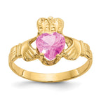 14k October CZ Heart Birthstone Claddagh Ring