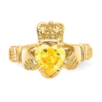 14k November CZ Heart Birthstone Claddagh Ring