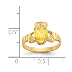 14k November CZ Heart Birthstone Claddagh Ring