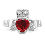 14k White Gold January CZ Heart Birthstone Claddagh Ring