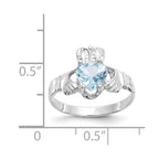 14k White Gold March CZ Heart Birthstone Claddagh Ring