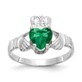 14k White Gold May CZ Heart Birthstone Claddagh Ring