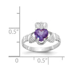 14k White Gold June CZ Heart Birthstone Claddagh Ring