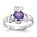14k White Gold June CZ Heart Birthstone Claddagh Ring