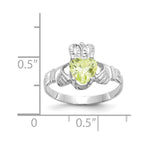 14k White Gold August CZ Heart Birthstone Claddagh Ring