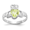 14k White Gold August CZ Heart Birthstone Claddagh Ring