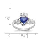 14k White Gold September CZ Heart Birthstone Claddagh Ring