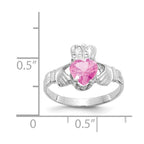 14k White Gold October CZ Heart Birthstone Claddagh Ring