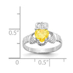 14k White Gold November CZ Heart Birthstone Claddagh Ring