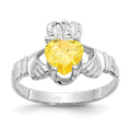 14k White Gold November CZ Heart Birthstone Claddagh Ring