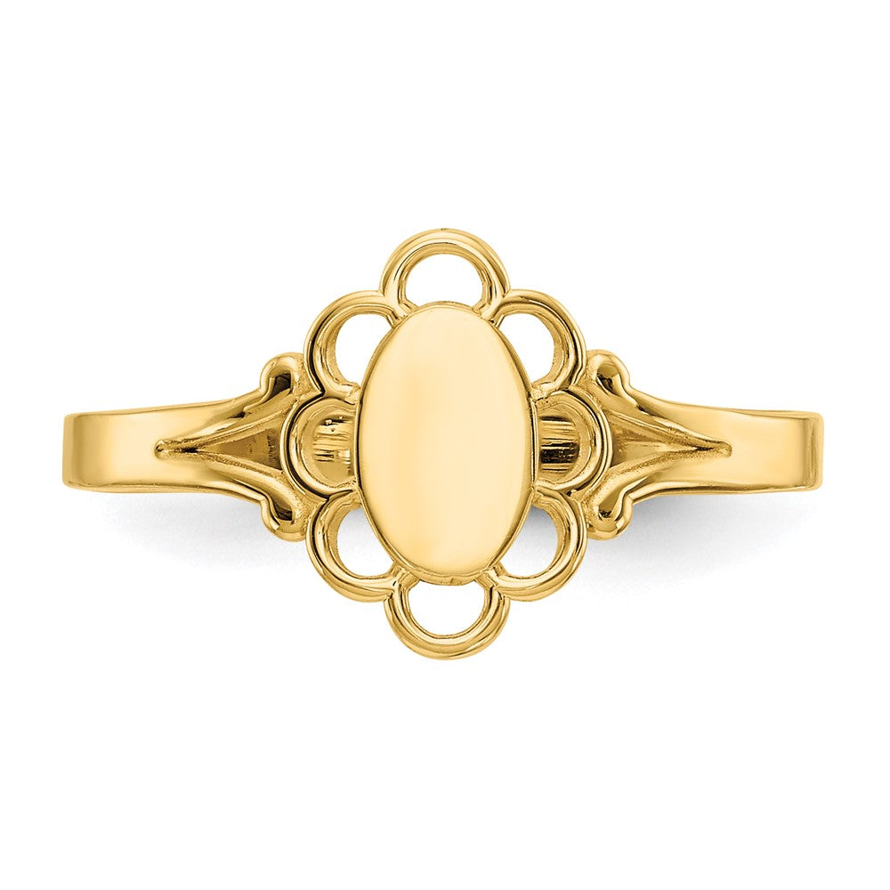 14K 3.5x6.0mm Closed Back Childs Polished Center Filigree Oval Signet Ring