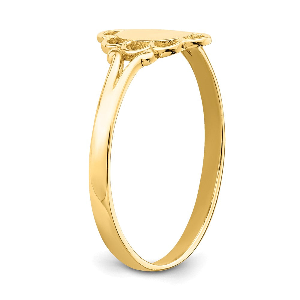 14K 3.5x6.0mm Closed Back Childs Polished Center Filigree Oval Signet Ring
