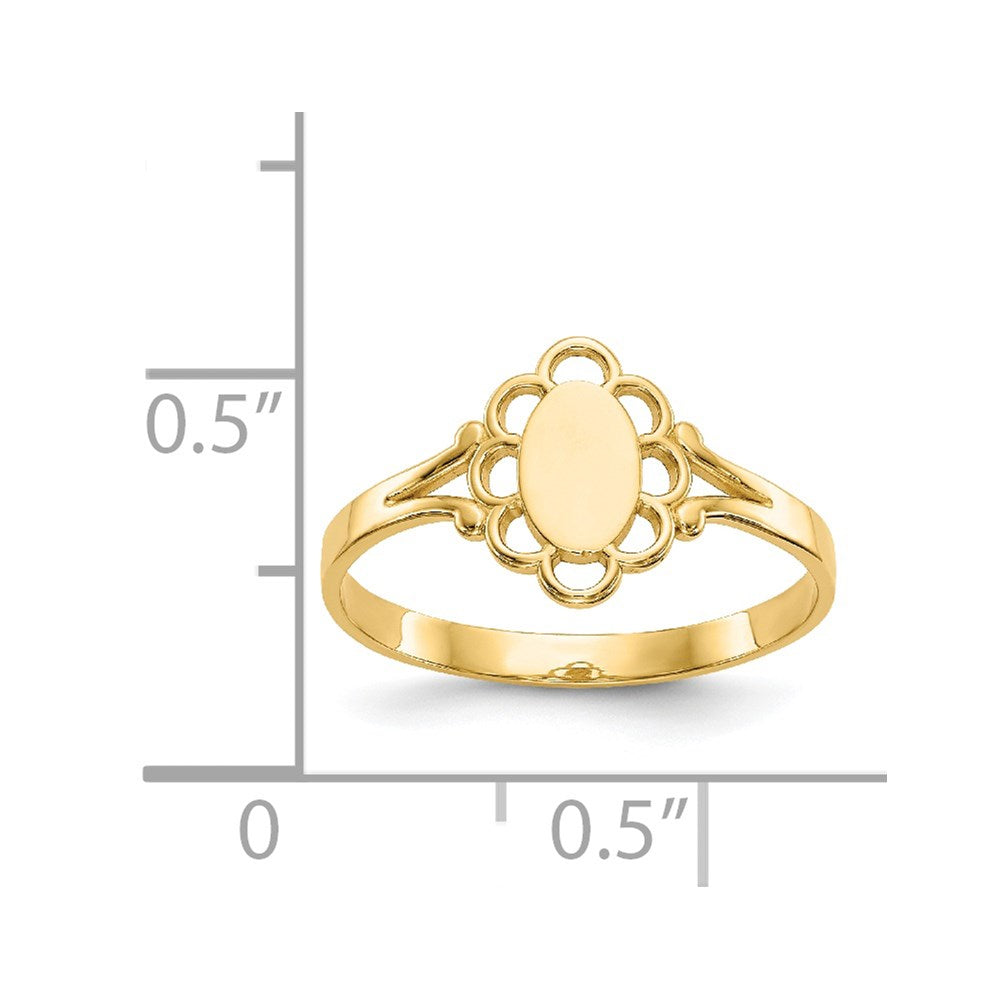 14K 3.5x6.0mm Closed Back Childs Polished Center Filigree Oval Signet Ring