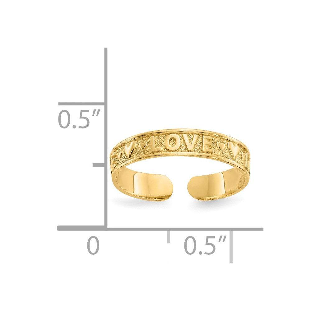14K Polished LOVE and Hearts Toe Ring