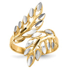 14k and White Rhodium Diamond-cut Leaves Bypass Ring