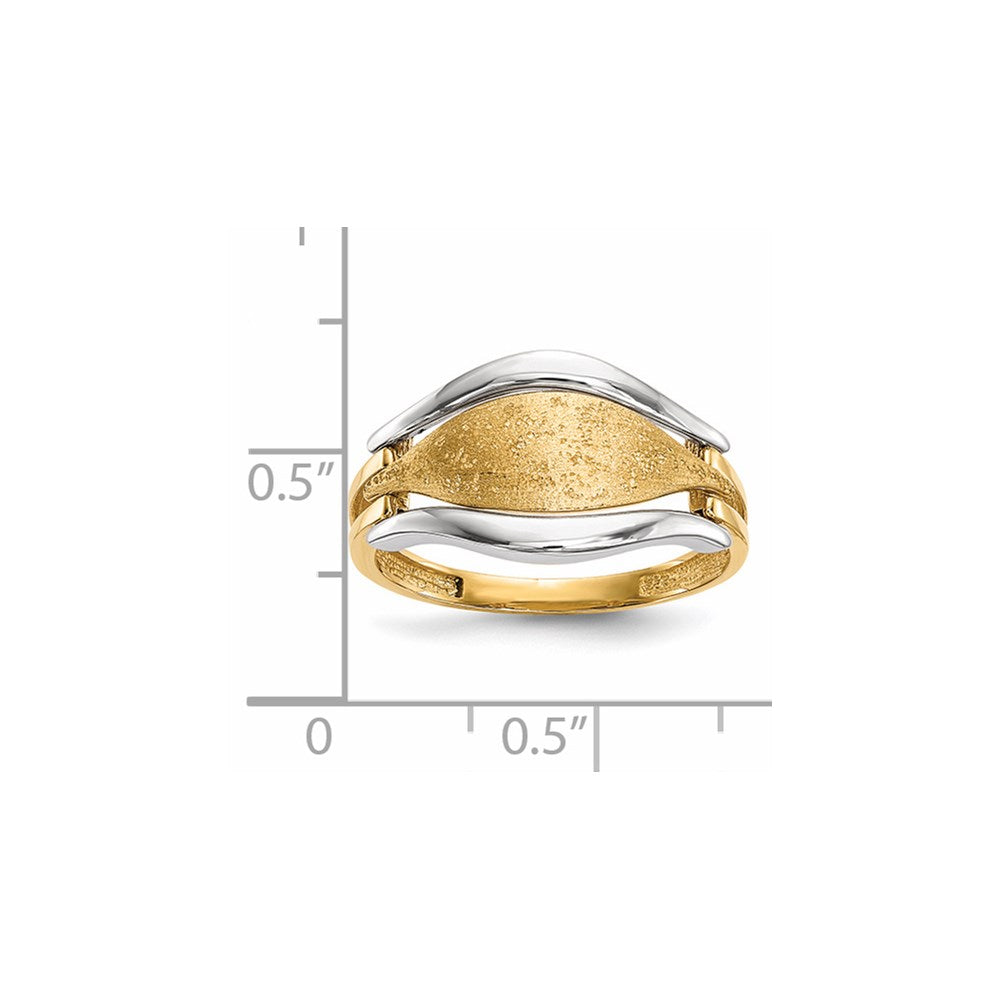 14k Two-tone Polished and Textured Curve Ring