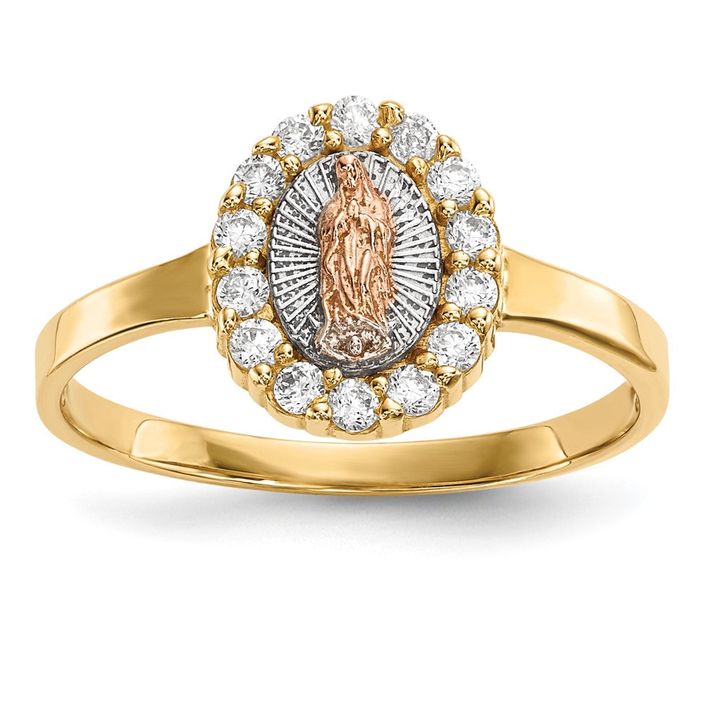 14k Two-tone with White Rhodium CZ Our Lady of Guadalupe Ring