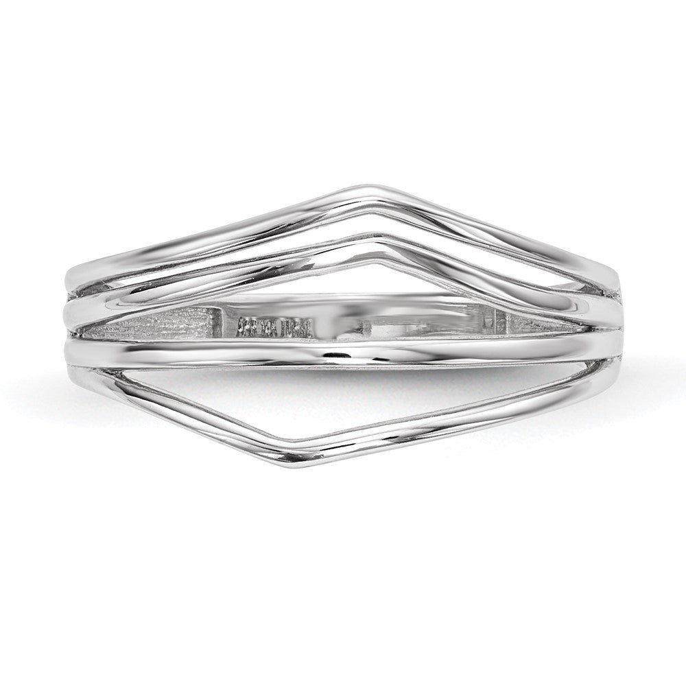 14k White Gold Polished Curved 4-Bar Ring