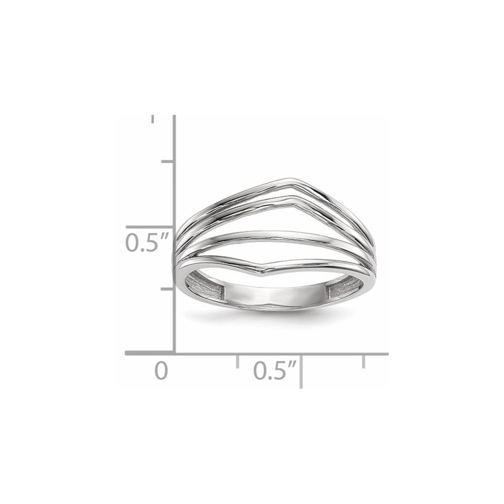 14k White Gold Polished Curved 4-Bar Ring