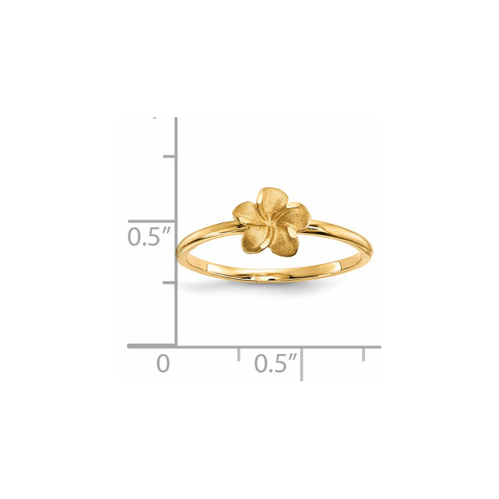 14k Satin and Diamond-cut Plumeria Ring