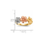 14k Two-tone with White Rhodium Satin Diamond-cut 3-Plumeria Flowers Ring