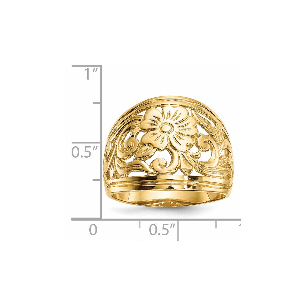 14k Polished Floral Dome Ring
