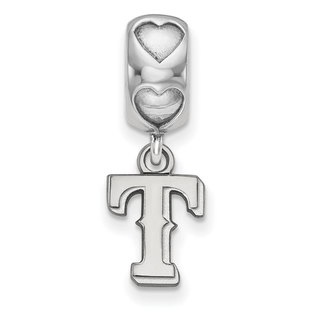 Sterling Silver Rhodium-plated LogoArt Texas Rangers T on Heart Bead