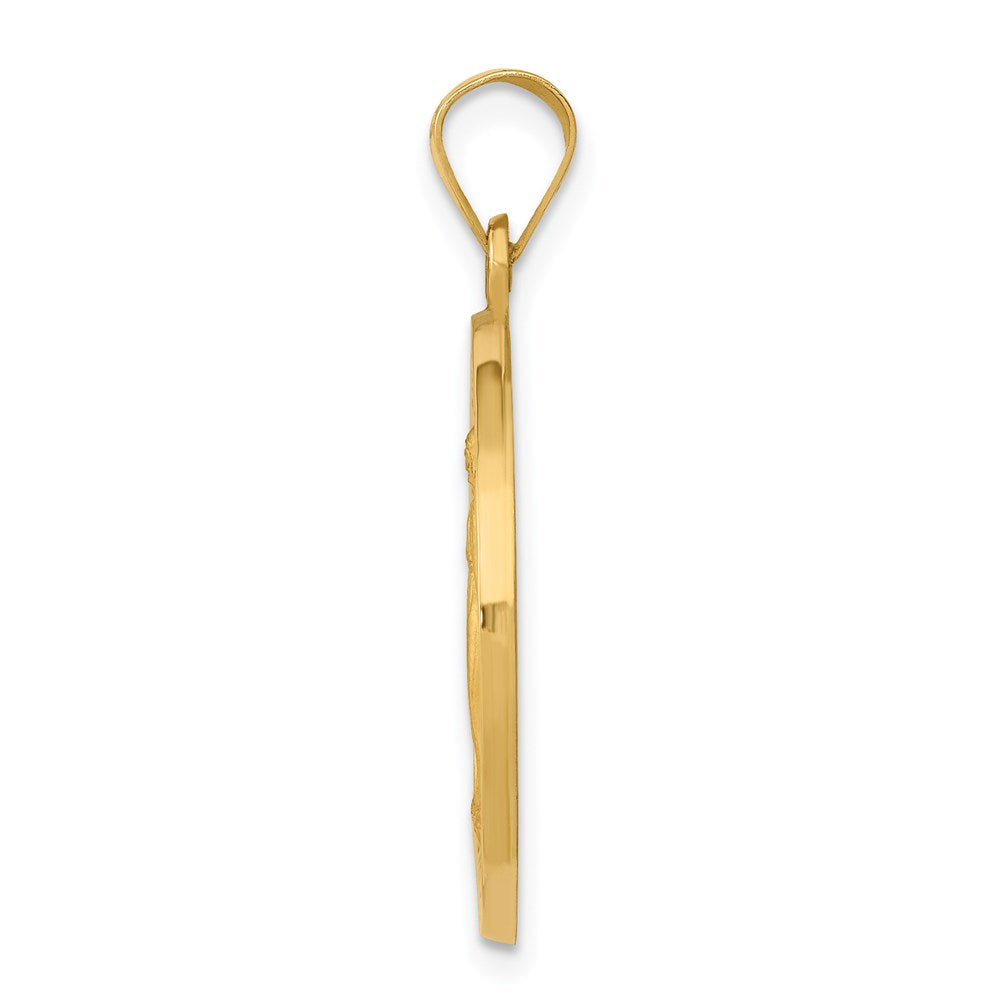 14k Polished and Satin Hollow Miraculous Medal Round Pendant