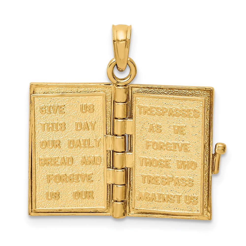 14K Pink Enameled 3-D Bible with Lord's Prayer and Moveable Pages Pendant