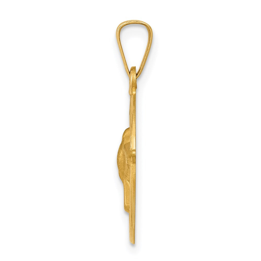 14k Polished and Satin Hollow Holy Spirit Medal Round Pendant