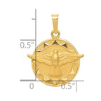 14k Polished and Satin Hollow Holy Spirit Medal Round Pendant