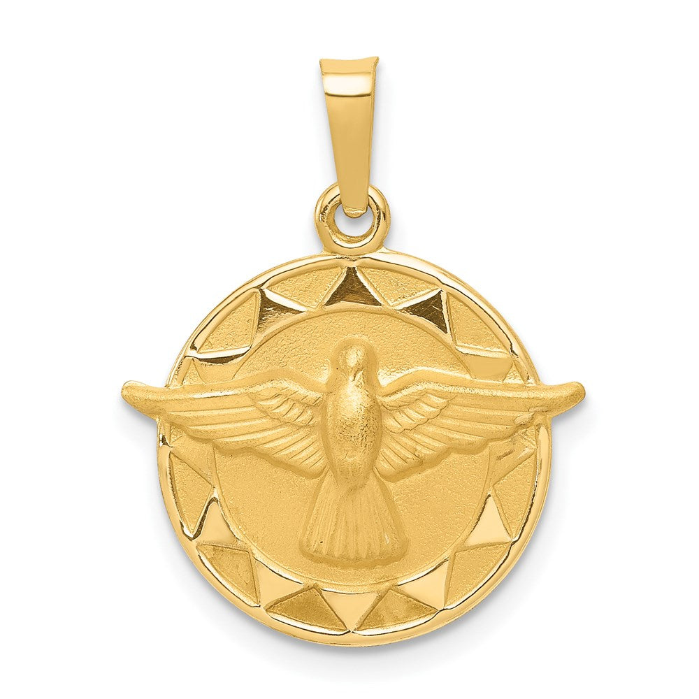 14k Polished and Satin Hollow Holy Spirit Medal Round Pendant