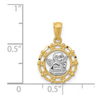 14k and White Rhodium Scalloped Frame Cherub Round Pendant
