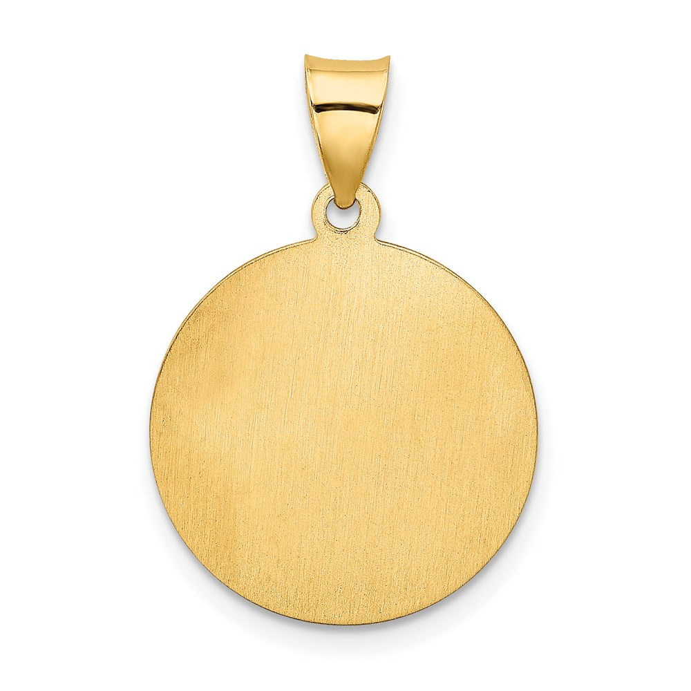 14k Polished and Satin Hollow CONFIRMATION with Cross Medal Round Pendant