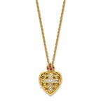 SOF Gold-tone 18in Red and Clear Crystal Sacred Heart Cross Locket Necklace
