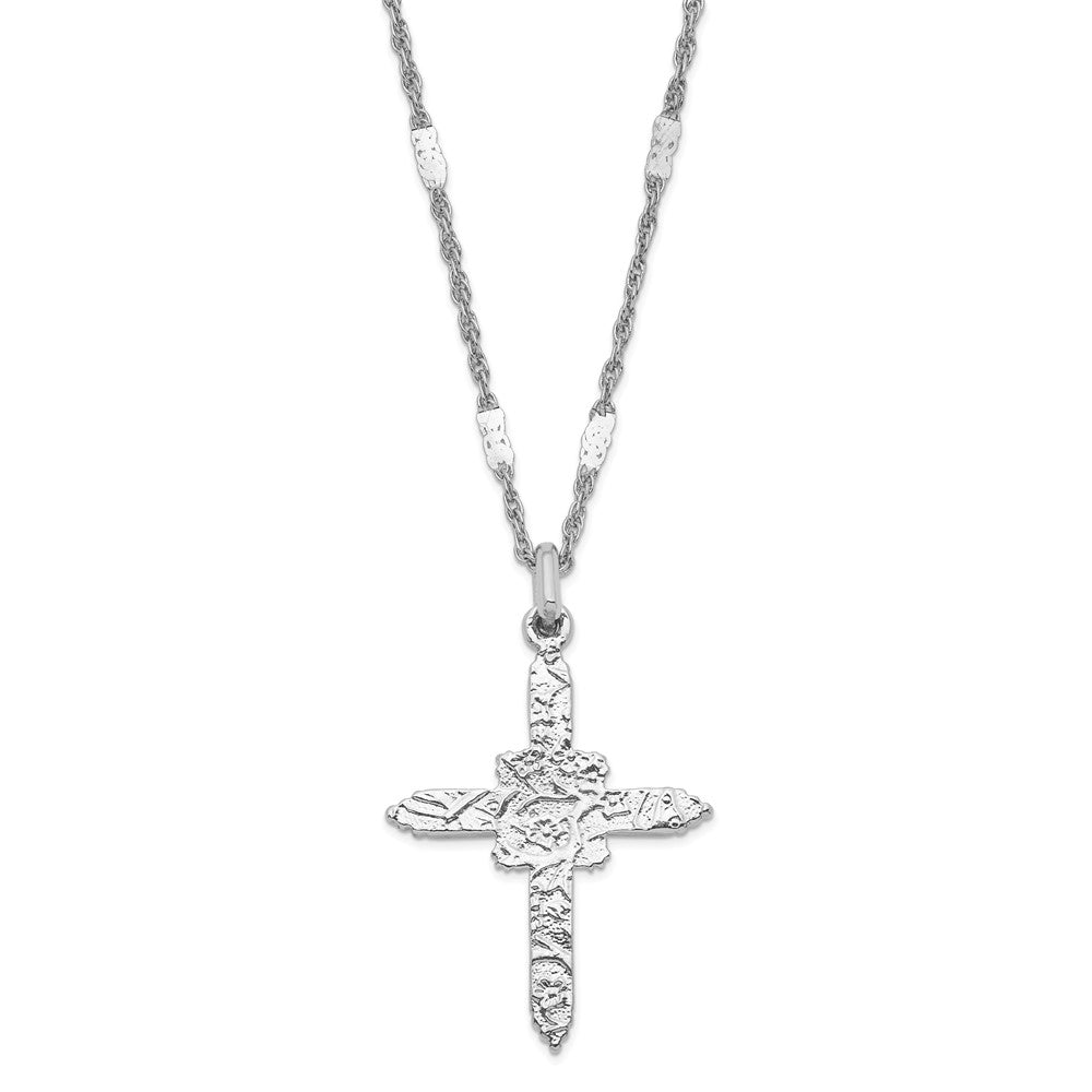 Symbols of Faith Silver-tone Ornate Center with Clear Crystal Accent and Baguette-cut Crystals Cross 18 inch Necklace