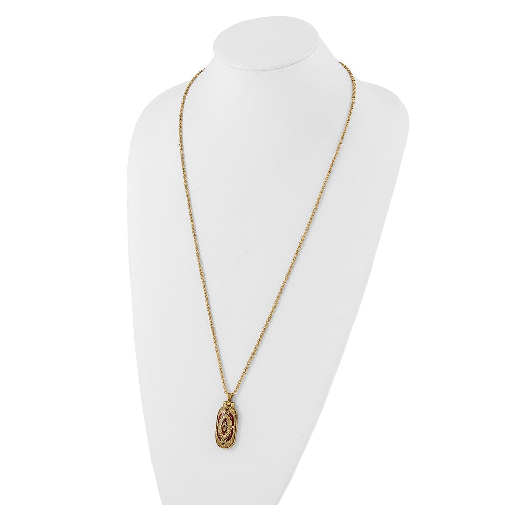Symbols of Faith Gold-tone Filigree Red Enameled with Red Swarovski Crystal Accent Hidden Cross when Opened 30 inch Necklace