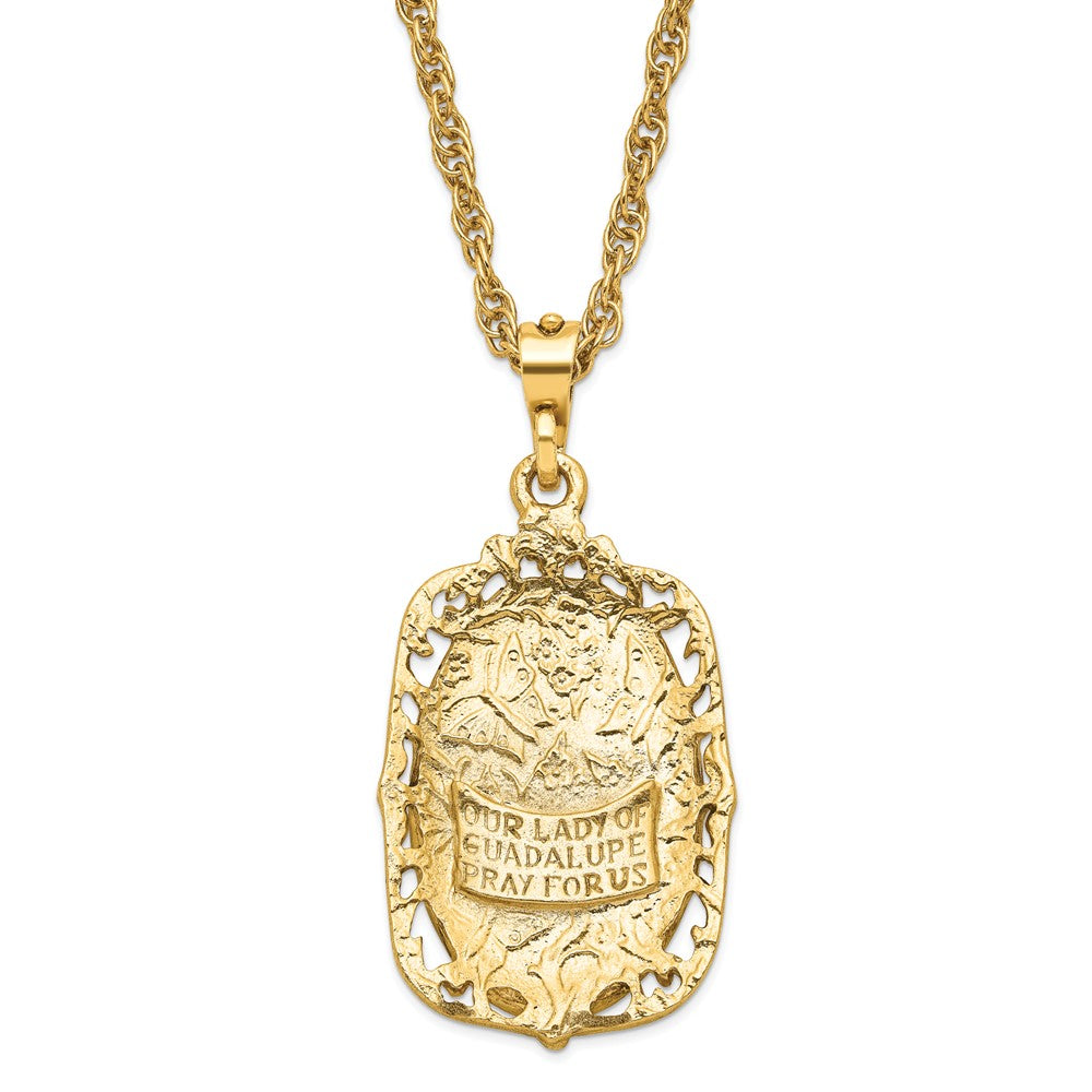 Symbols of Faith Gold-tone Enameled Our Lady of Guadalupe 24 inch Necklace