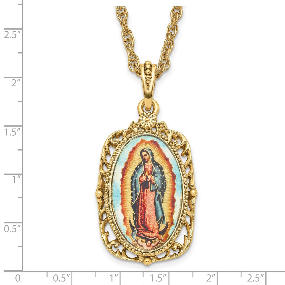 Symbols of Faith Gold-tone Enameled Our Lady of Guadalupe 24 inch Necklace