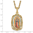 Symbols of Faith Gold-tone Enameled Our Lady of Guadalupe 24 inch Necklace