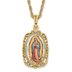 Symbols of Faith Gold-tone Enameled Our Lady of Guadalupe 24 inch Necklace