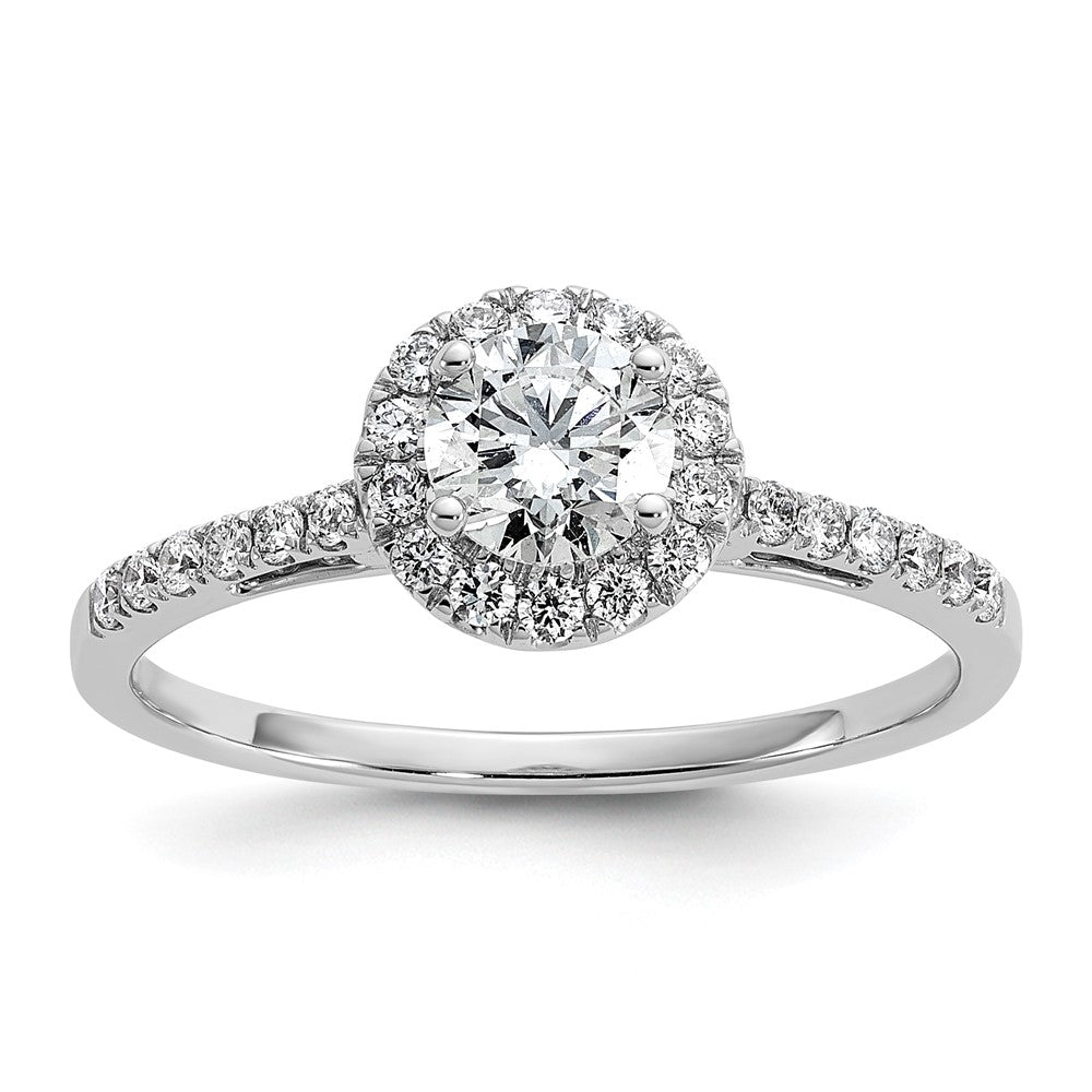 14k White Gold 3/4 carat Lab Grown Diamond VS/SI+ G+ Complete Halo Engagement Ring