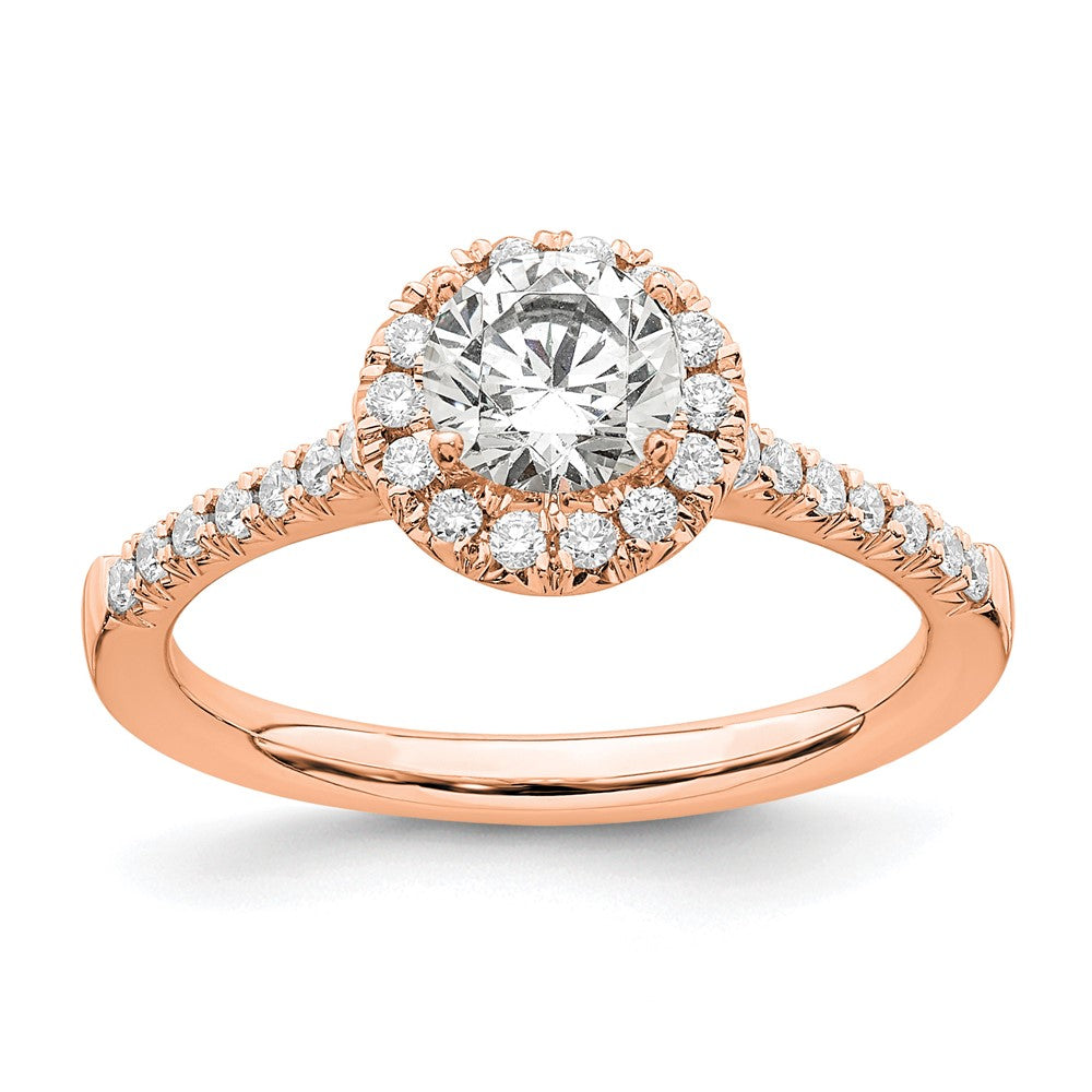 14k Rose Gold 3/4 carat Lab Grown Diamond VS/SI+ G+ Round Complete Halo Engagement Ring