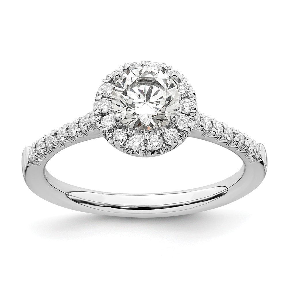 14k White Gold 3/4 carat Lab Grown Diamond VS/SI+ G+ Round Complete Halo Engagement Ring