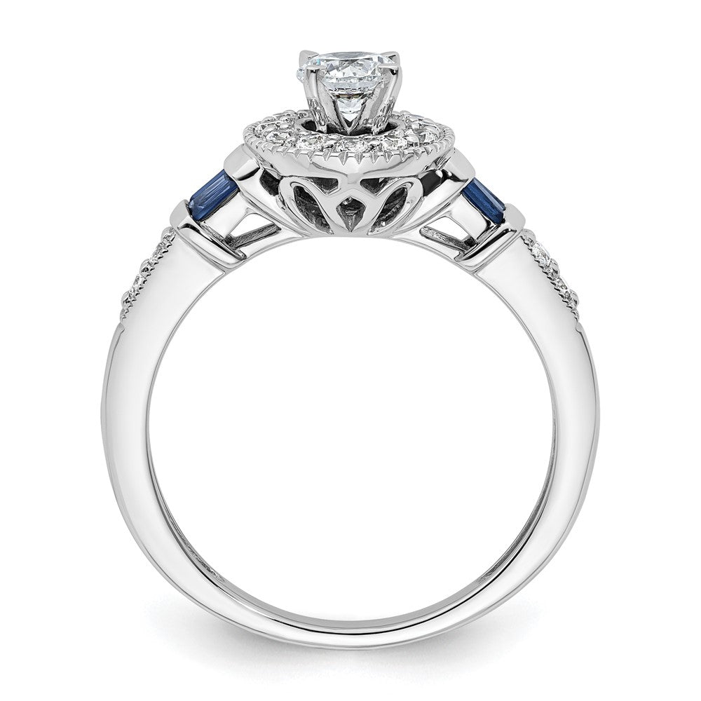 14k White Gold 1/2 carat Lab Grown Diamond VS/SI+ G+ and Created Sapphire Complete Round Halo Engagement Ring