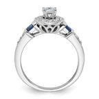 14k White Gold 1/2 carat Lab Grown Diamond VS/SI+ G+ and Created Sapphire Complete Round Halo Engagement Ring
