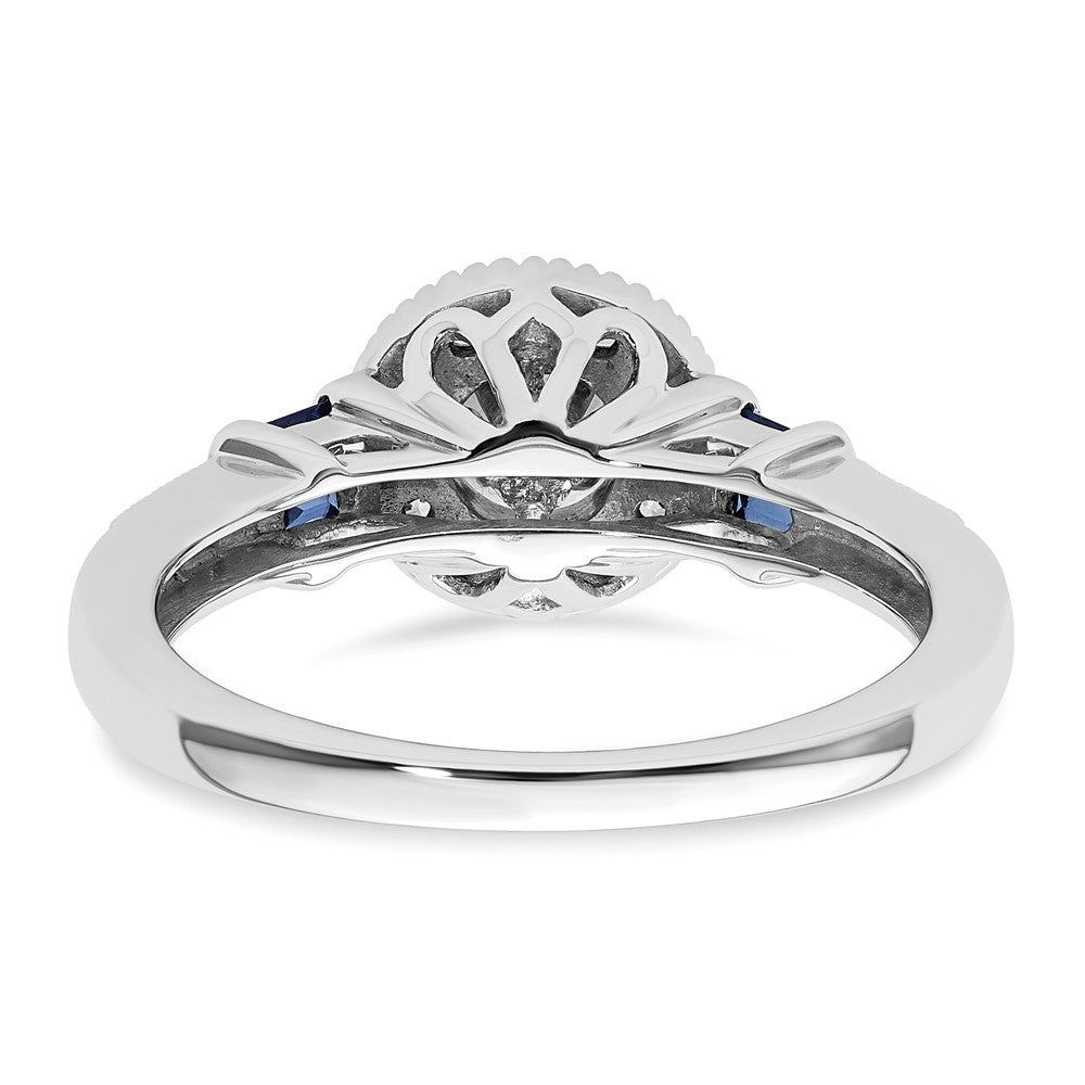 14k White Gold 1/2 carat Lab Grown Diamond VS/SI+ G+ and Created Sapphire Complete Round Halo Engagement Ring
