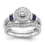 14k White Gold 1/2 carat Lab Grown Diamond VS/SI+ G+ and Created Sapphire Complete Round Halo Engagement Ring